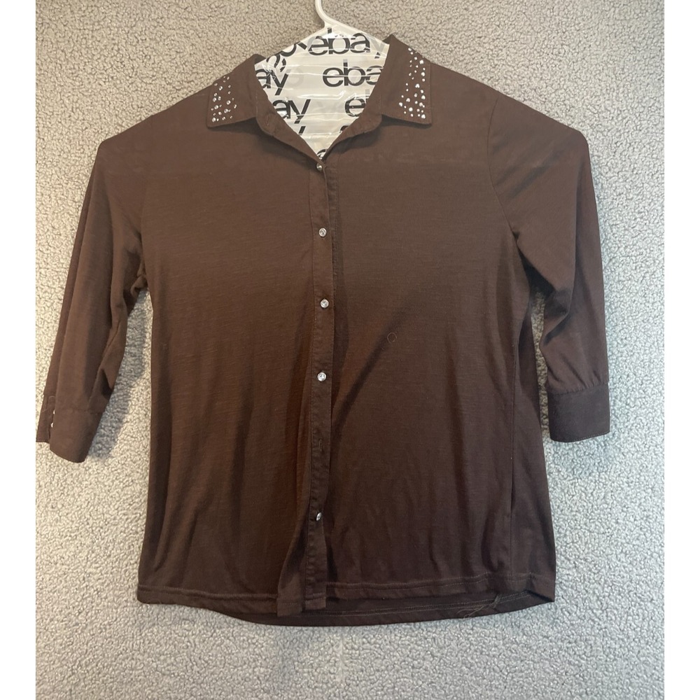 Lena Womens Pullover Shirt Size L Studded Button Down Purple ( Missing 1 Button)